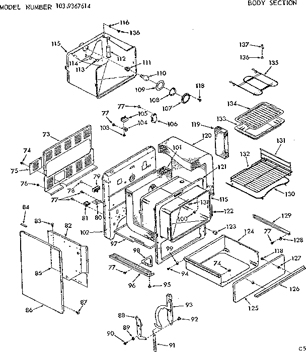 Kenmore 1039367614 body section diagram