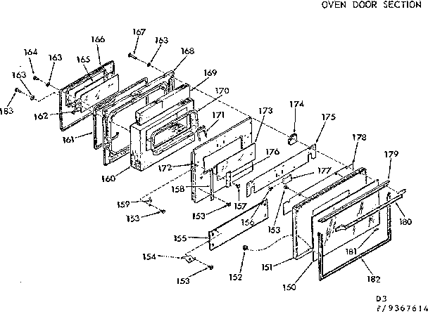 Kenmore 1039367614 oven door section diagram