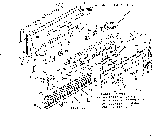 Kenmore 1039377344 backguard section diagram