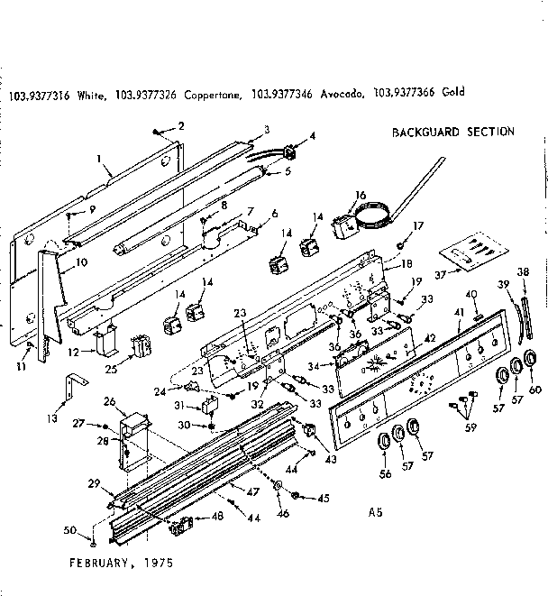 Kenmore 1039377326 backguard section diagram