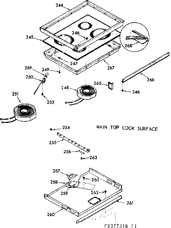 Kenmore 1039377326 main top cook surface diagram