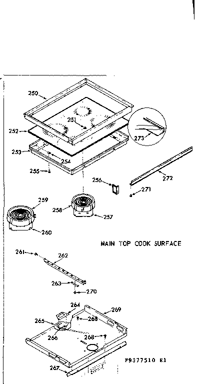 Kenmore 1039377510 main top cook surface diagram