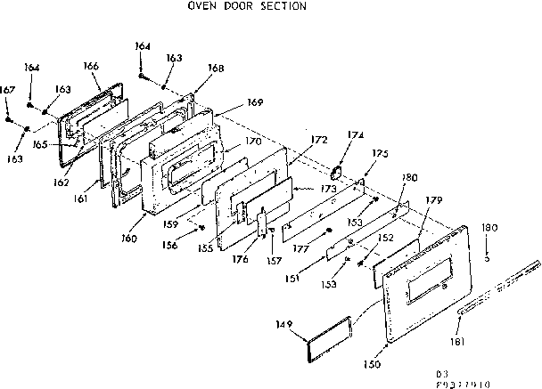 Kenmore 1039377910 oven door section diagram