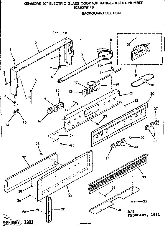 Kenmore 1039378110 backguard section diagram