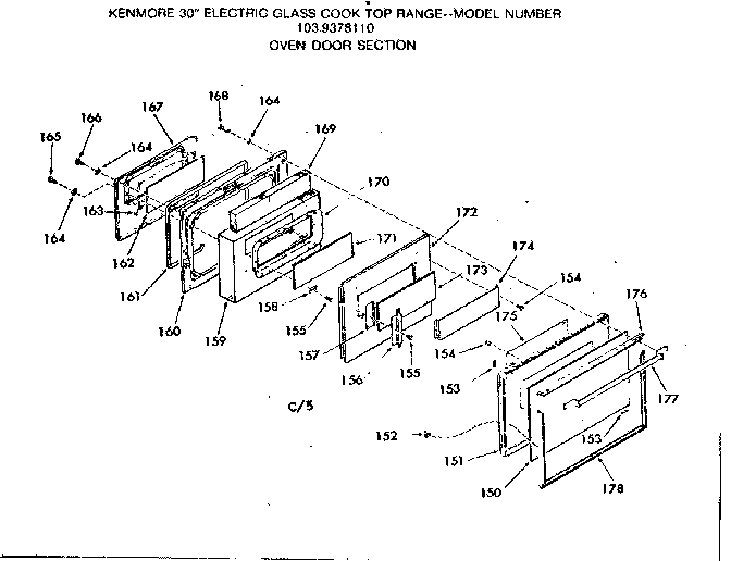 Kenmore 1039378110 oven door section diagram