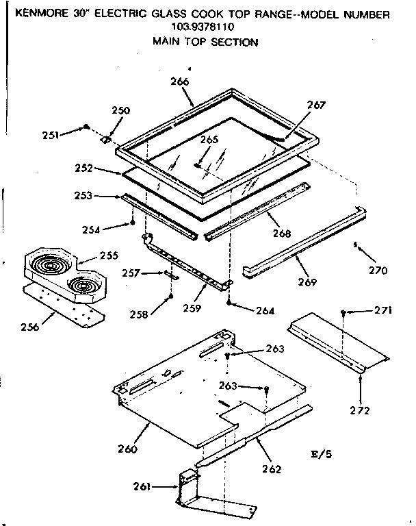 Kenmore 1039378110 main top section diagram