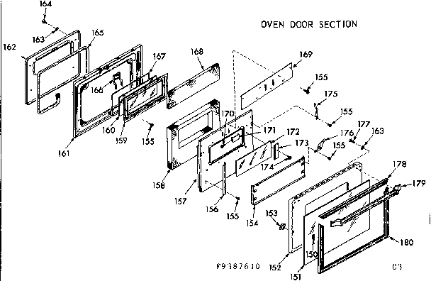 Kenmore 1039387610 oven door section diagram