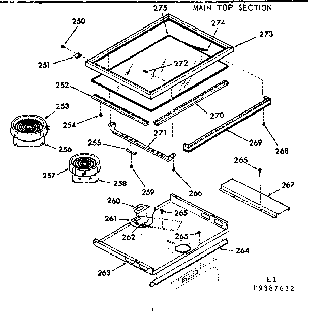 Kenmore 1039387612 main top section diagram