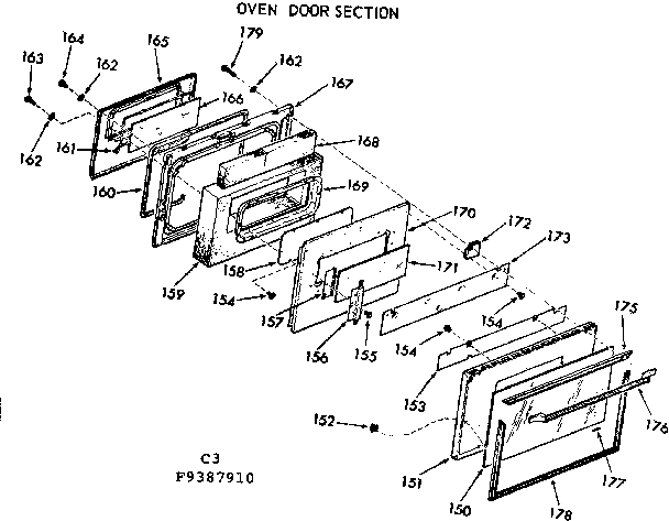 Kenmore 1039387910 oven door section diagram