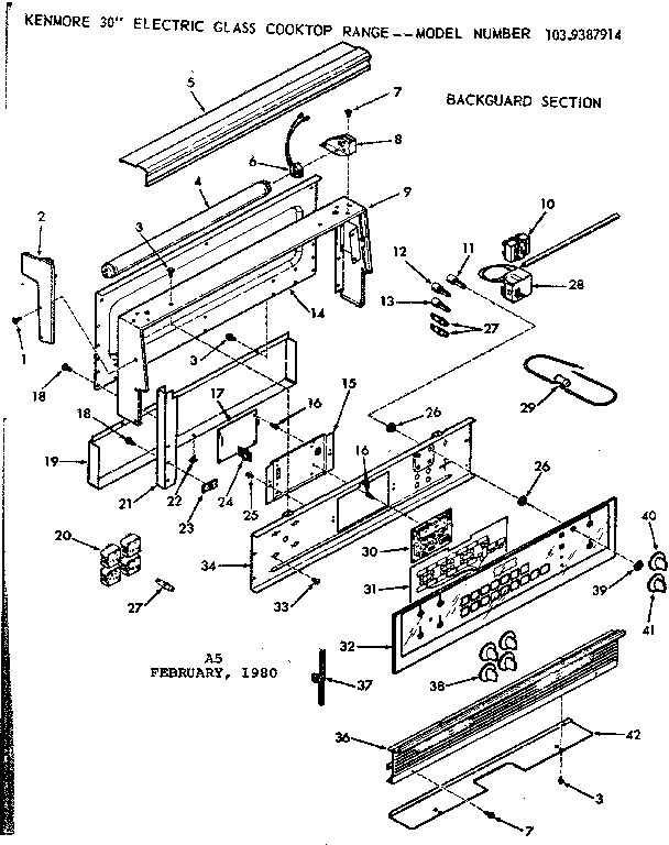 Kenmore 1039387914 backguard section diagram