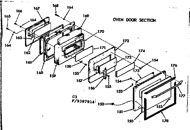 Kenmore 1039387914 oven door section diagram
