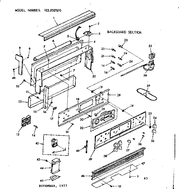 Kenmore 1039587810 backguard section diagram