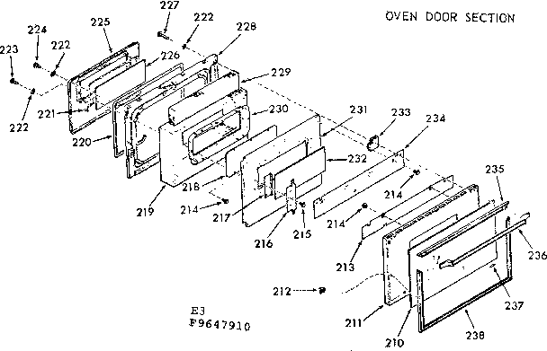 Kenmore 1039647910 oven door section diagram