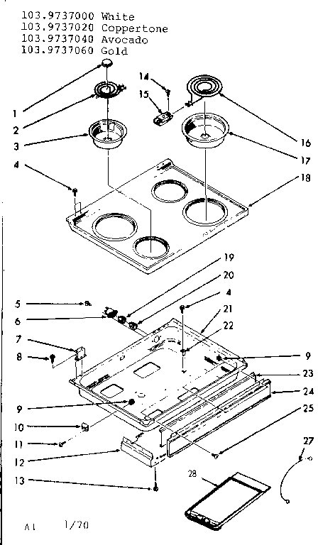Kenmore 1039737040 main top section diagram