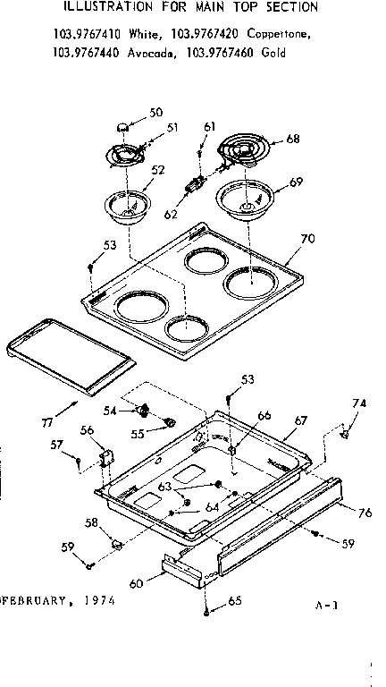 Kenmore 1039767420 main top section diagram