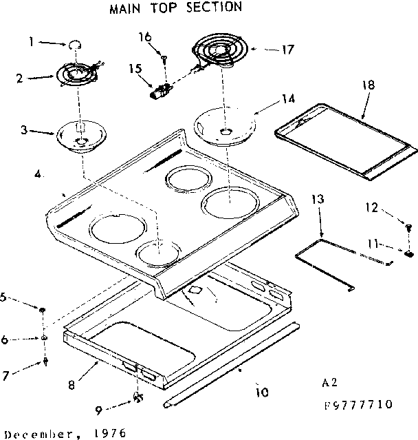 Kenmore 1039777710 main top section diagram