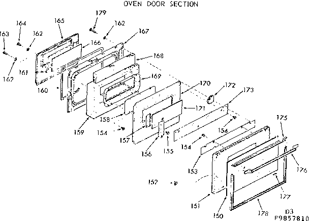 Kenmore 1039857810 oven door section diagram