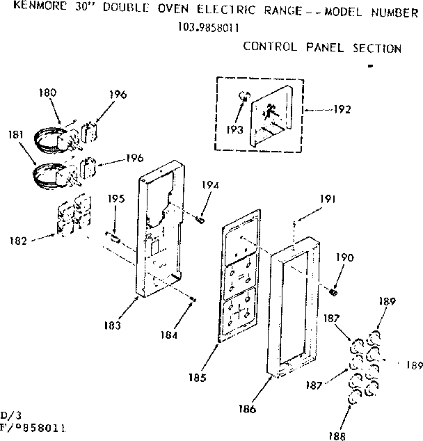 Kenmore 1039858011 control panel section diagram