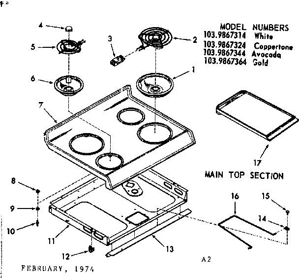 Kenmore 1039867344 main top section diagram