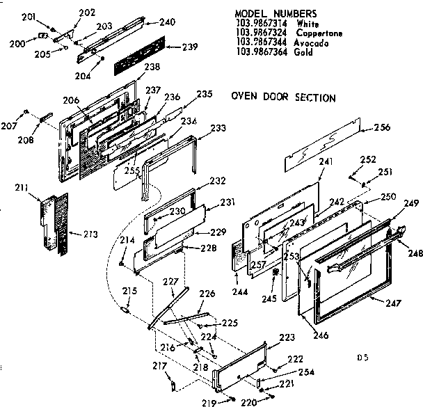 Kenmore 1039867344 oven door section diagram