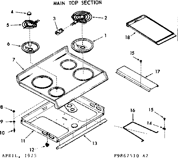 Kenmore 1039867560 main top section diagram