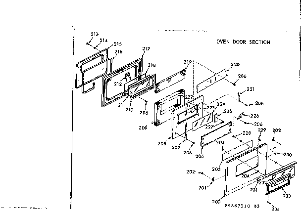 Kenmore 1039867560 lower oven door section diagram