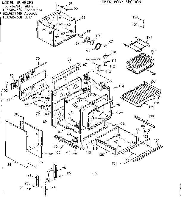 Kenmore 1039867620 lower body section diagram