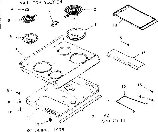 Kenmore 1039867611 main top section diagram