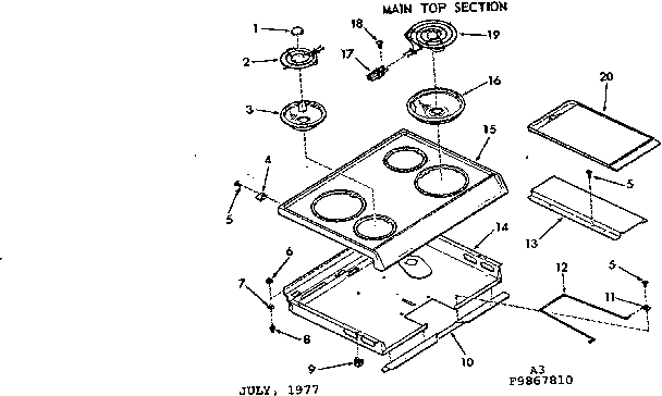 Kenmore 1039867810 main top section diagram