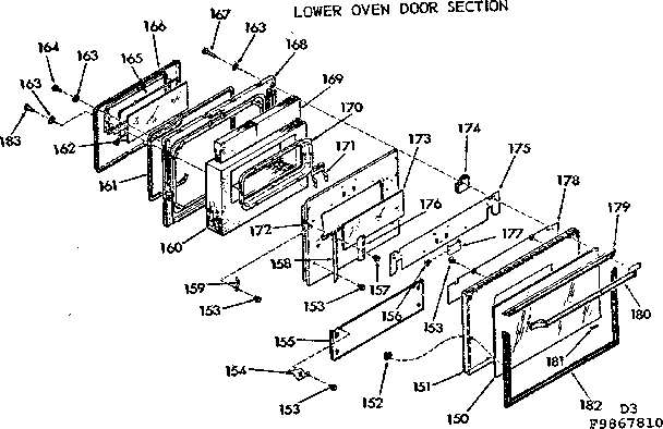 Kenmore 1039867810 lower oven door section diagram