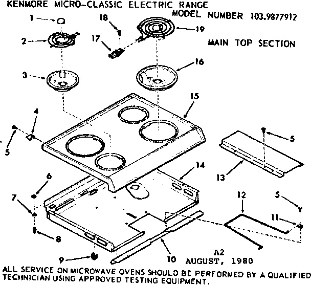 Kenmore 1039877912 main top section diagram