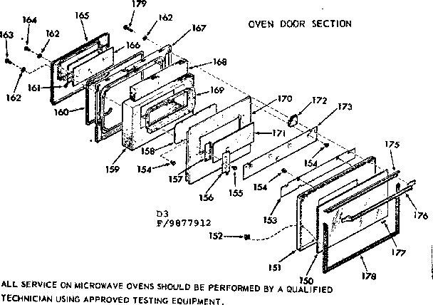 Kenmore 1039877912 oven door section diagram