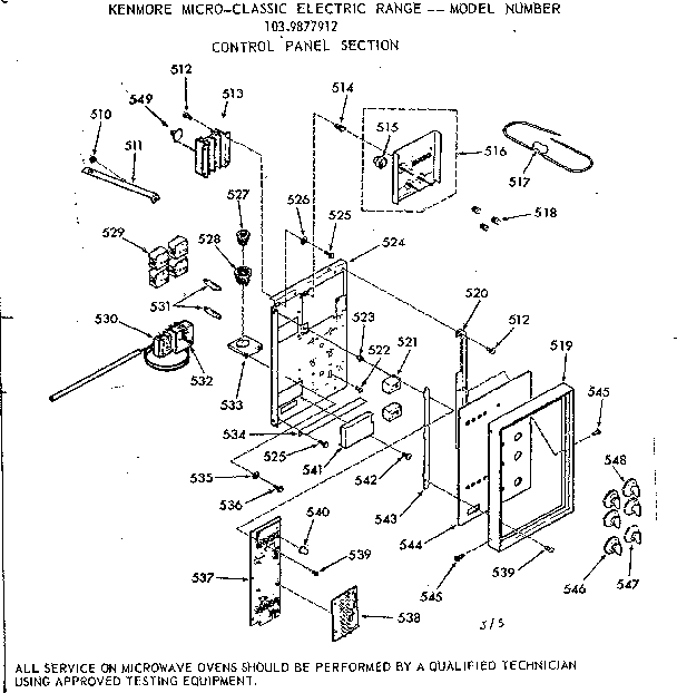 Kenmore 1039877912 control panel section diagram