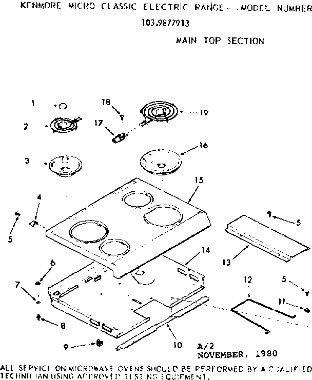 Kenmore 1039877913 main top section diagram