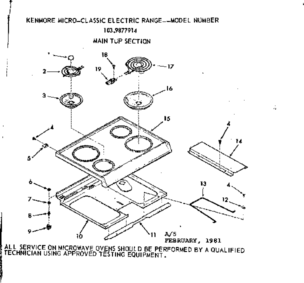 Kenmore 1039877914 main top section diagram