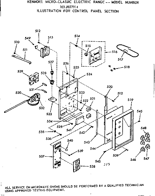 Kenmore 1039877914 control panel section diagram