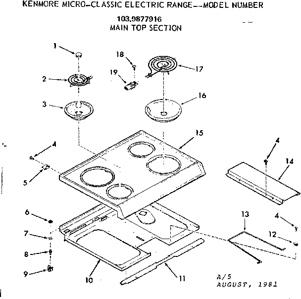 Kenmore 1039877916 main top section diagram