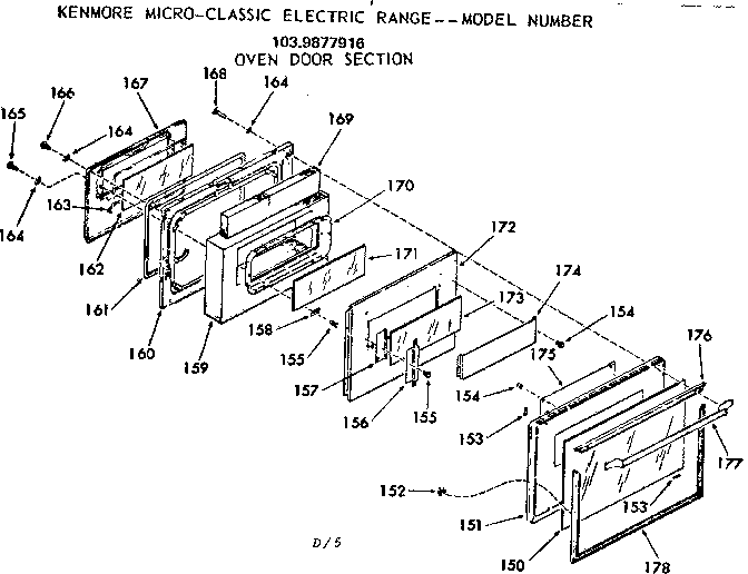 Kenmore 1039877916 oven door section diagram