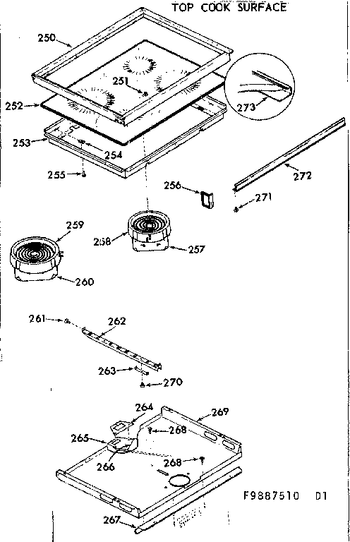 Kenmore 1039887520 main top cook surface diagram