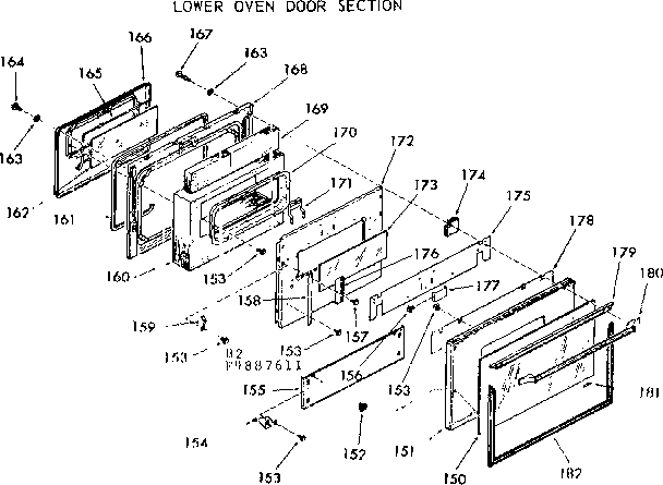 Kenmore 1039887661 lwr oven door sction diagram