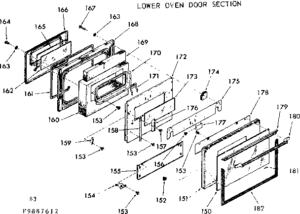 Kenmore 1039887612 lower oven door section diagram