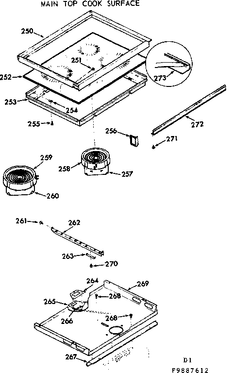 Kenmore 1039887612 main top cook surface diagram