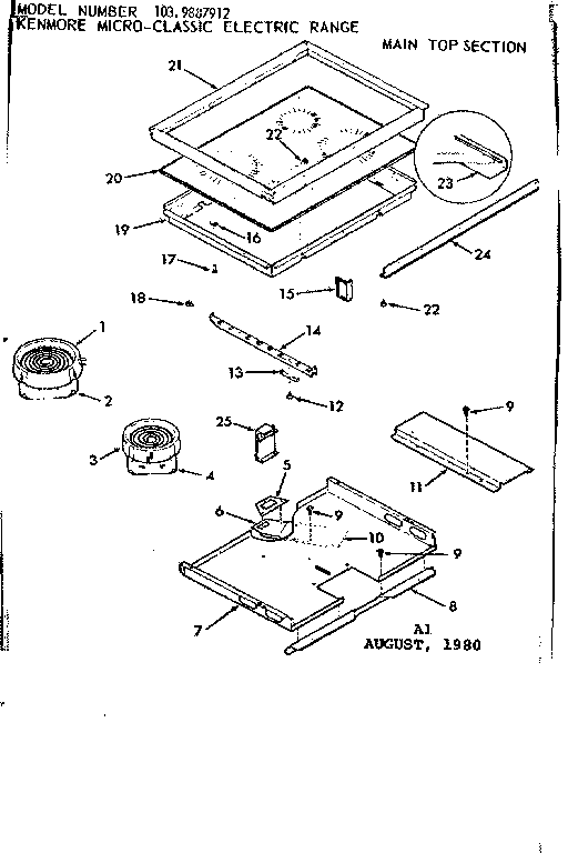 Kenmore 1039887912 main top section diagram