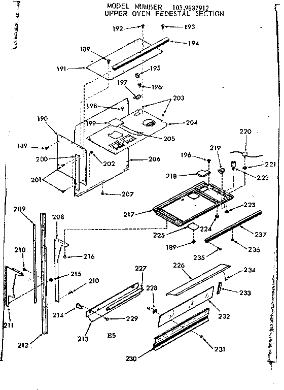 Kenmore 1039887912 upper oven pedestal section diagram