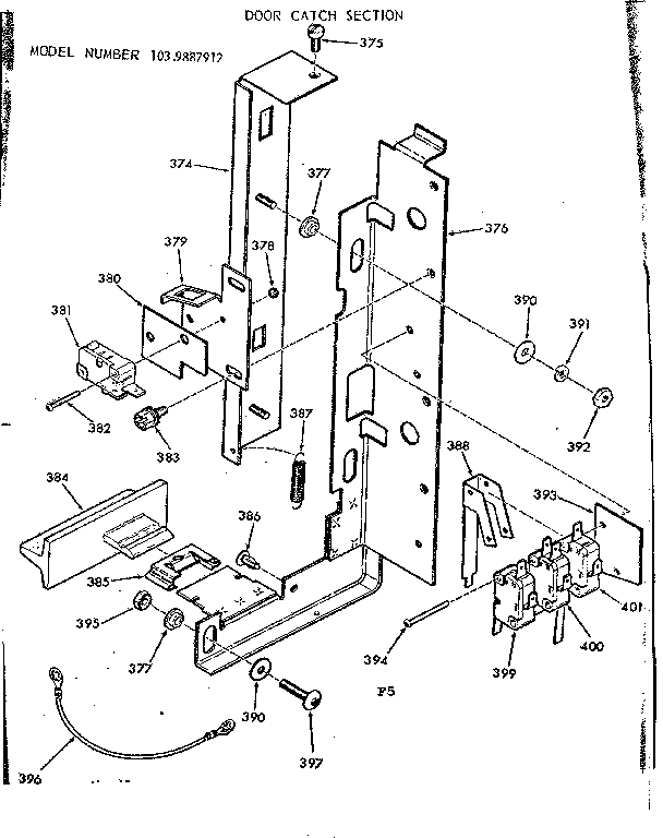 Kenmore 1039887912 door catch section diagram