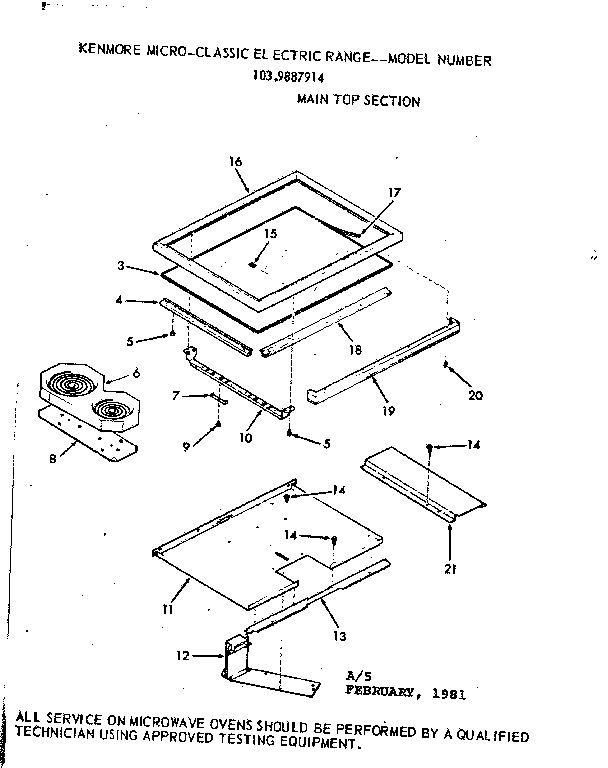 Kenmore 1039887914 main top section diagram