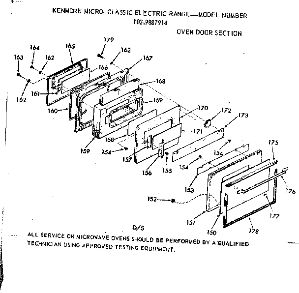 Kenmore 1039887914 oven door section diagram