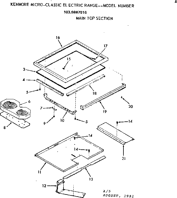 Kenmore 1039887916 main top section diagram