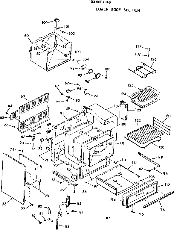 Kenmore 1039887916 lower body section diagram