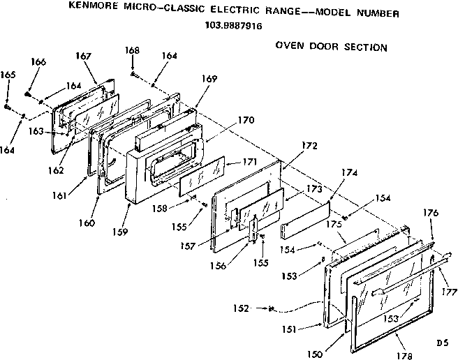 Kenmore 1039887916 oven door section diagram